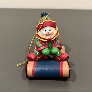 Rare Vintage Snowball Kid On Metal Sleigh Sled Christmas‎ Decoration Ornament 07